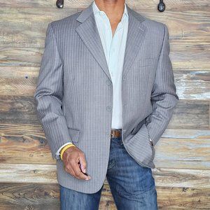 Manzini Uomo Italy 100% Wool Gray Striped Double Vented Blazer Sport Jacket 42S